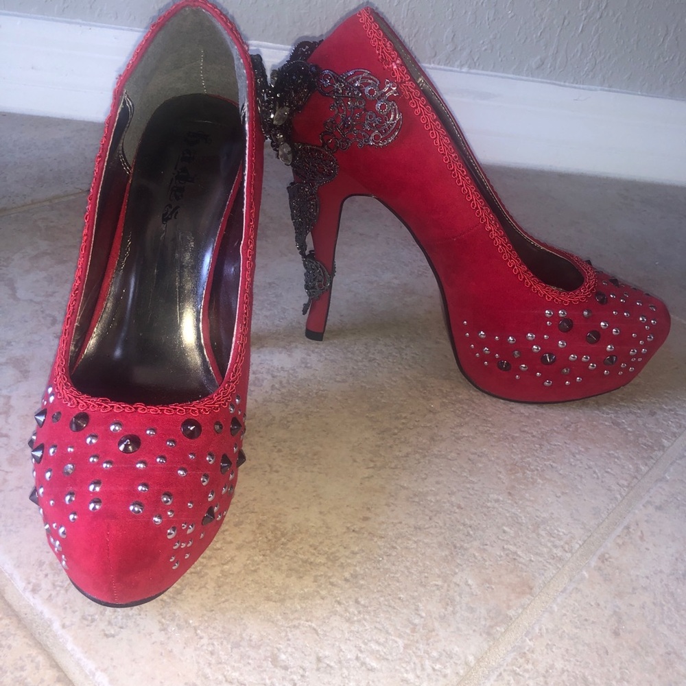 Hades Amina Chic Red Suede Embellished Heels